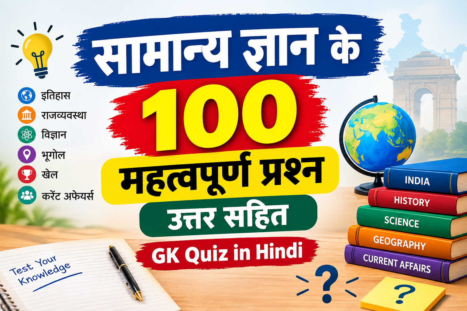सामान्य ज्ञान के 100 महत्वपूर्ण प्रश्न उत्तर सहित | GK Quiz in Hindi