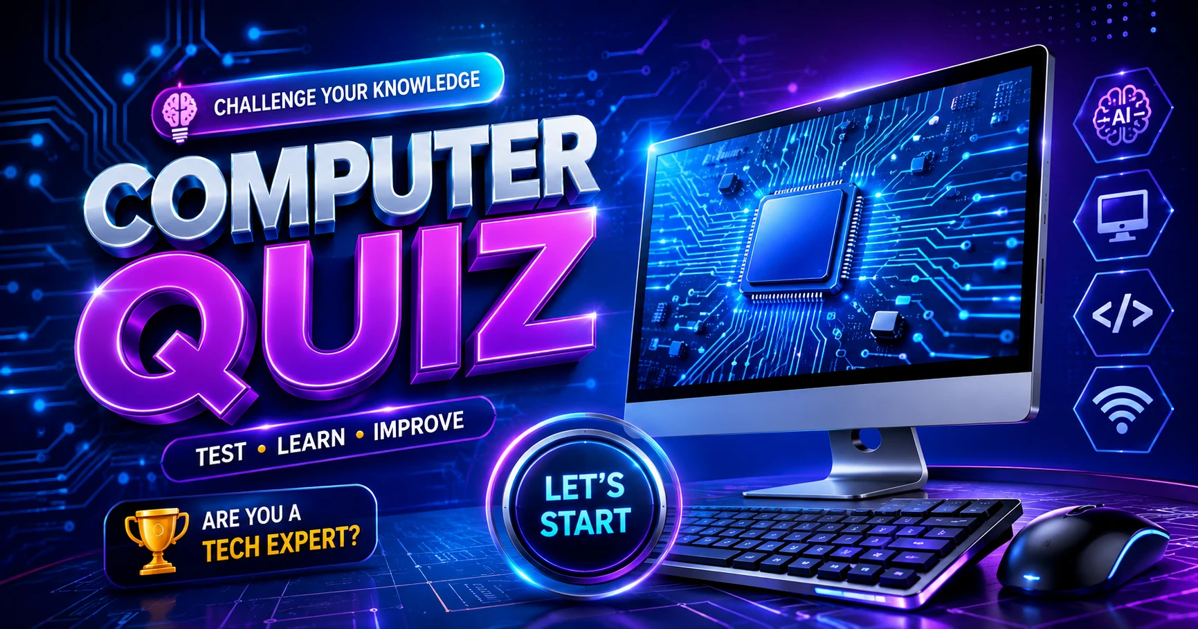 Engaging Computer GK Questions quiz banner for tech enthusiasts