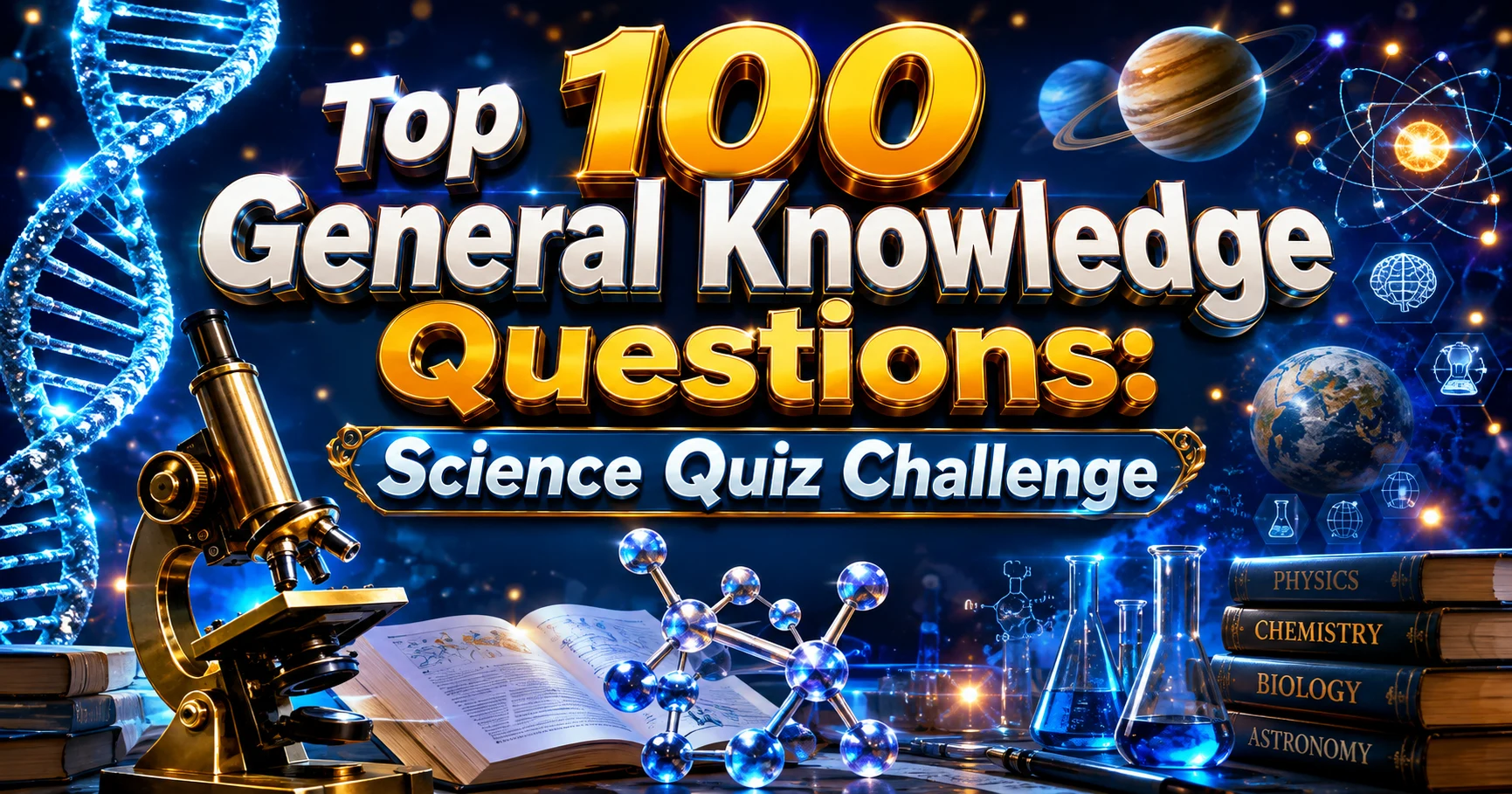 Top 100 General Knowledge Questions science quiz banner