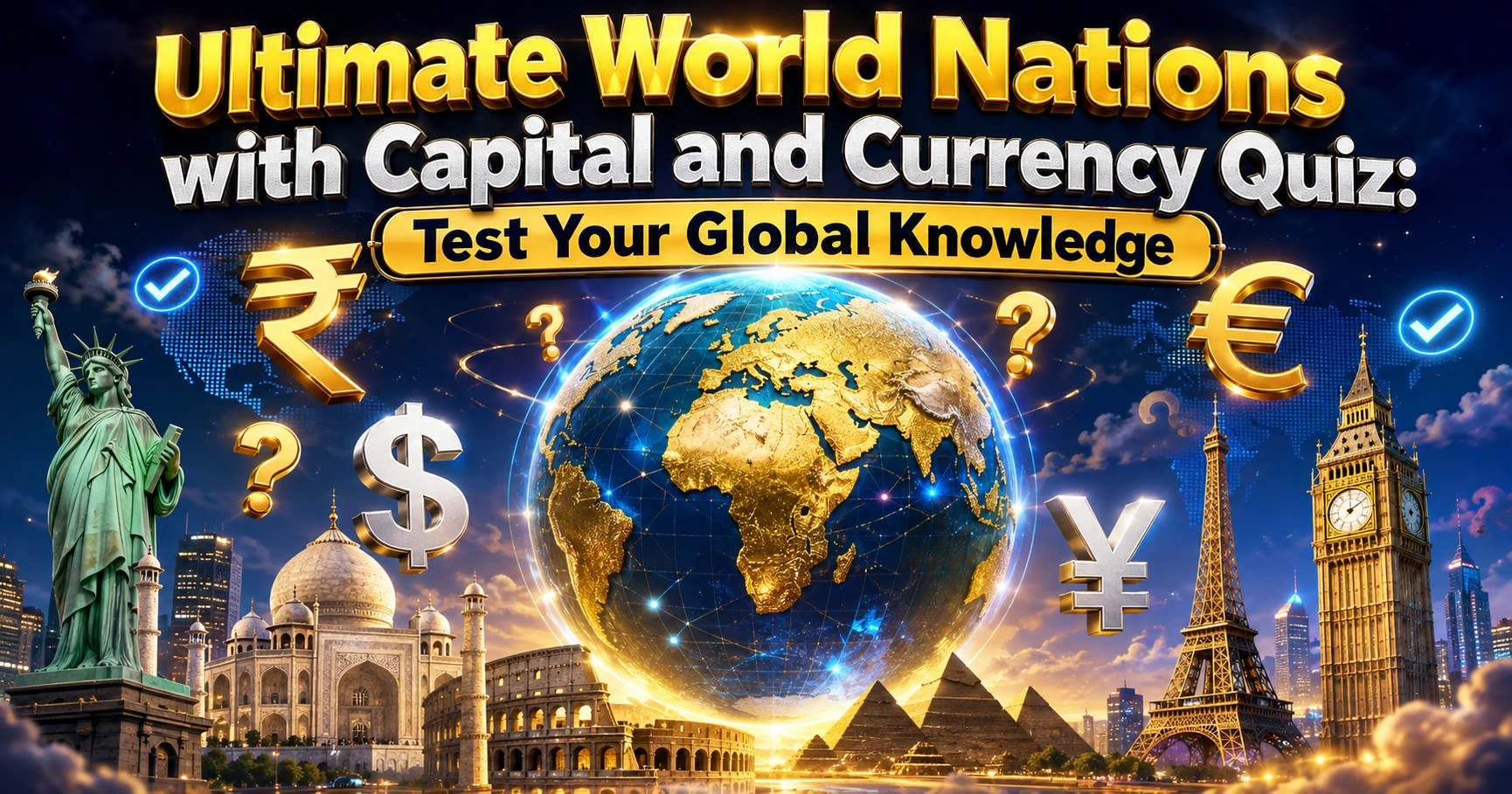 World Nations with Capital and Currency Quiz Banner