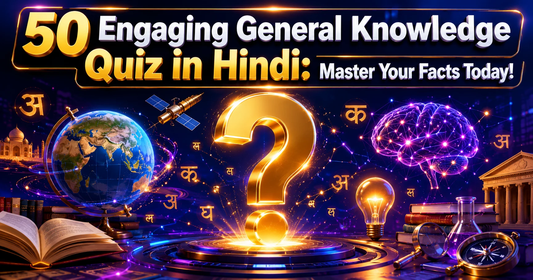 Colorful graphic for General Knowledge Quiz in Hindi
